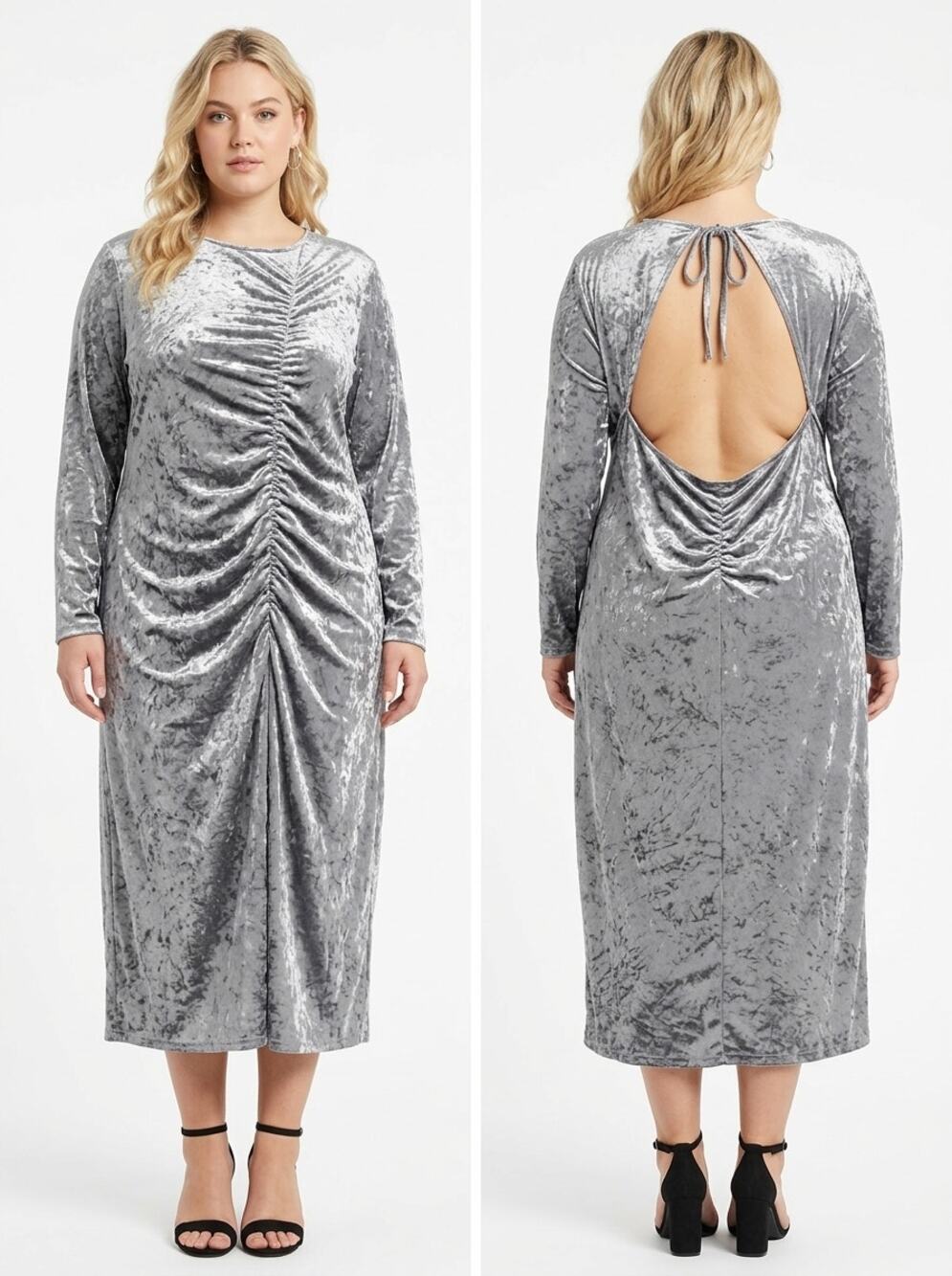 Future Collective Kahlana Gray Midi Ruched Velvet Dress Women Plus Size 4X